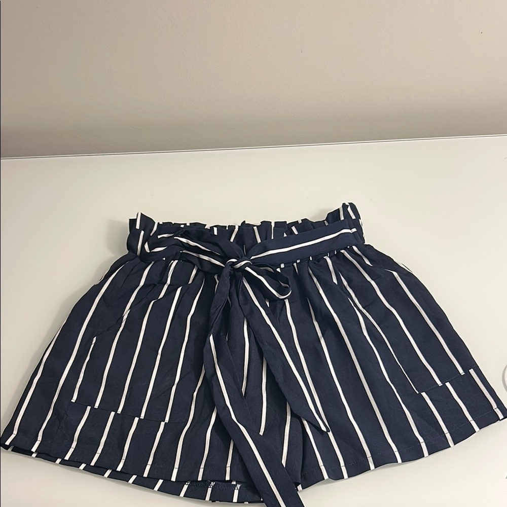 Navy and White Striped Shorts